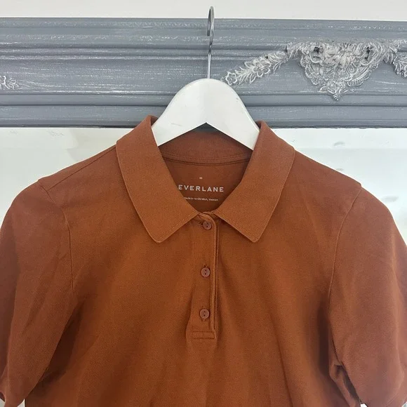 Everlane Organic Cotton Pique Short Sleeve Polo Shirt Casual Burnt Orange XS - Picture 3 of 7